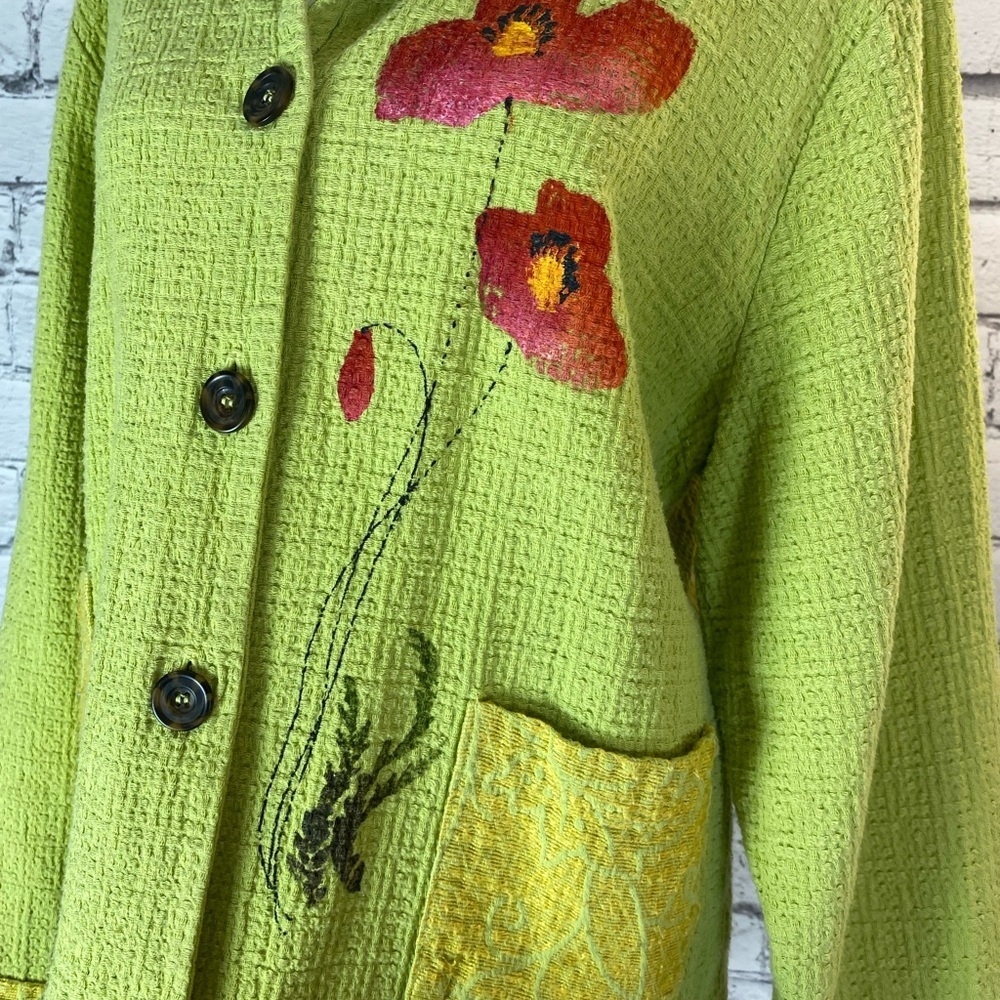 Odile Green Floral Hand Painted Lightweight Jacket Shacket Vintage Size Large - Picture 8 of 12
